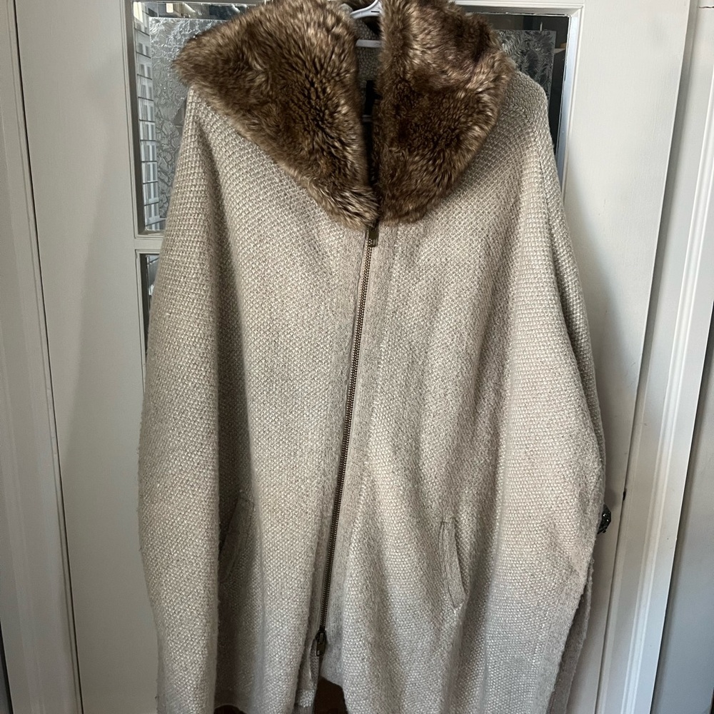 Zara Cape Sweater with Faux Fur Collar | Cozy Cottagecore | Size Medium - Picture 3 of 5